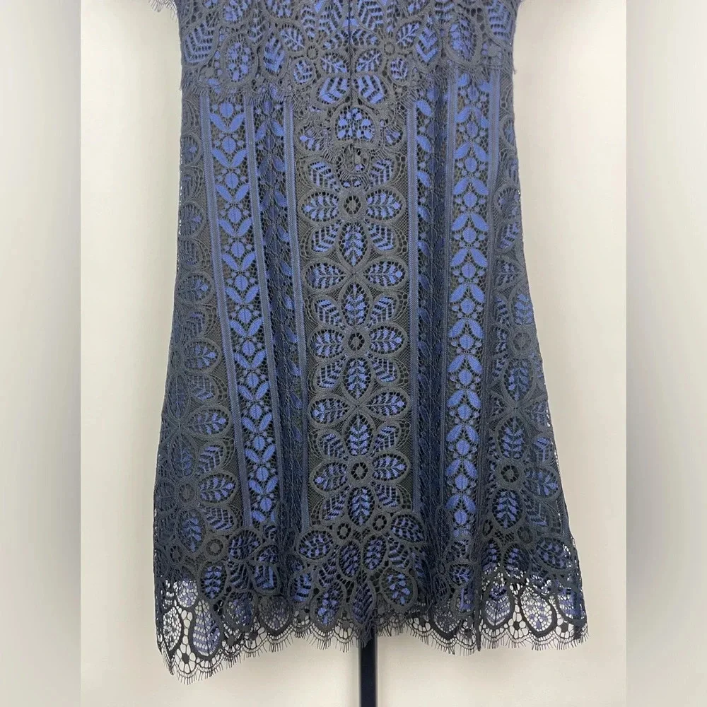 For Love & Lemons Black Blue Lave Lyla Open Back Short Sleeve Mini Dress‎